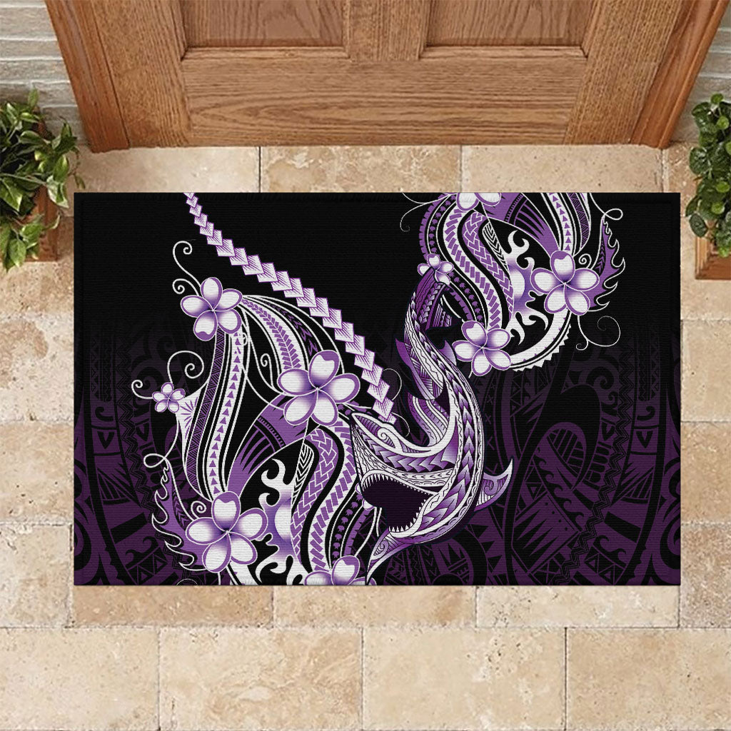 Purple Black Aloha Hawaii Rubber Doormat Polynesian Shark Tattoo Plumeria LT14 Purple - Polynesian Pride