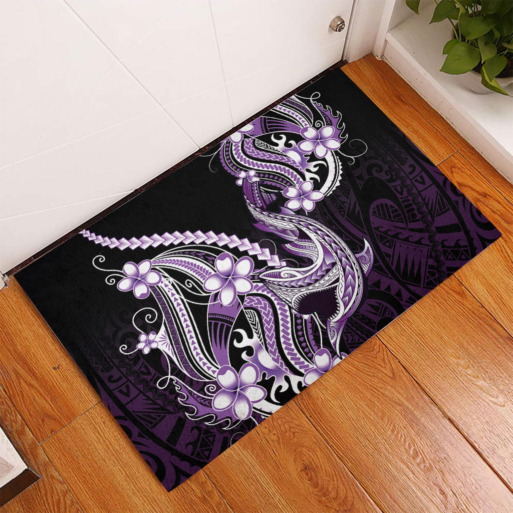 Purple Black Aloha Hawaii Rubber Doormat Polynesian Shark Tattoo Plumeria LT14 - Polynesian Pride