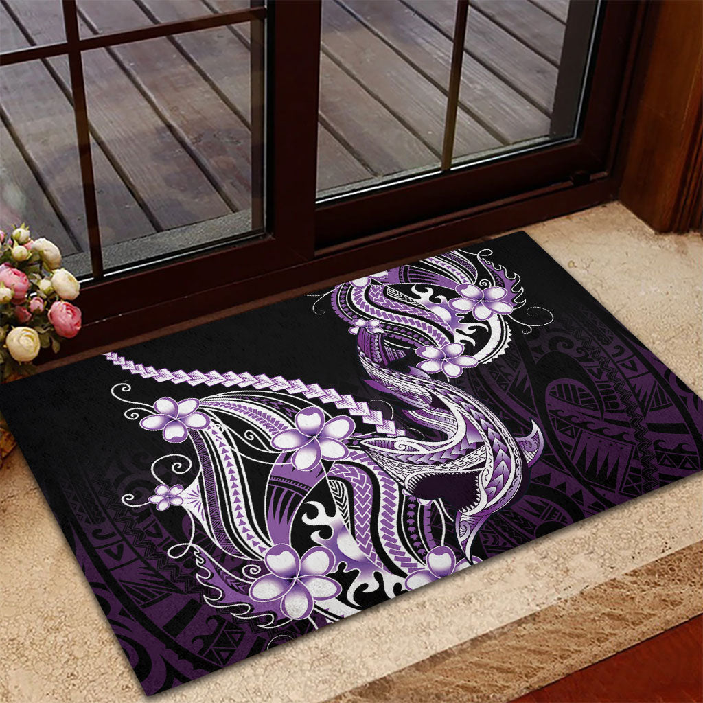 Purple Black Aloha Hawaii Rubber Doormat Polynesian Shark Tattoo Plumeria LT14 - Polynesian Pride