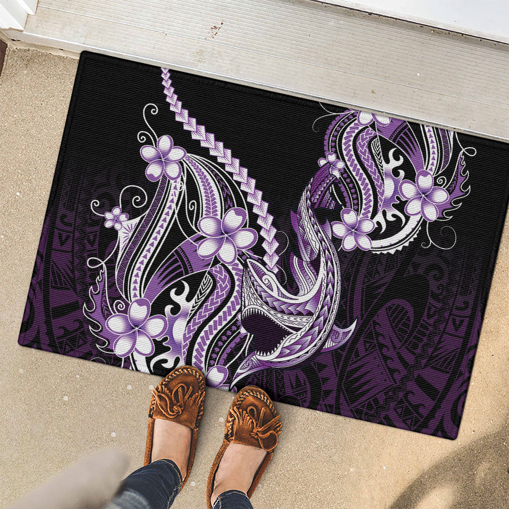 Purple Black Aloha Hawaii Rubber Doormat Polynesian Shark Tattoo Plumeria LT14 - Polynesian Pride