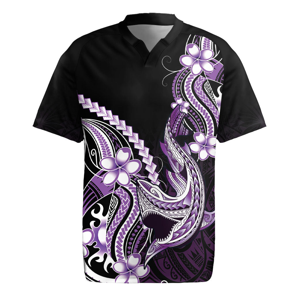 Purple Black Aloha Hawaii Rugby Jersey Polynesian Shark Tattoo Plumeria