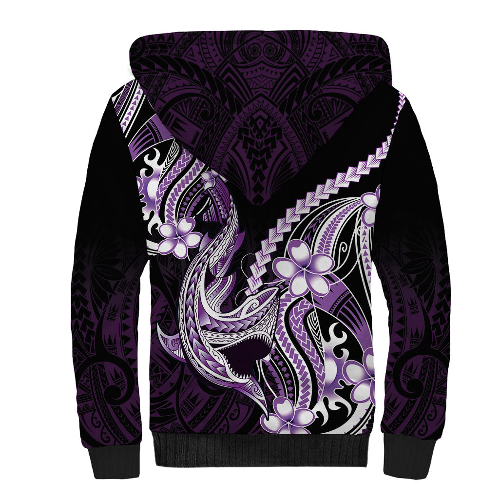 Purple Black Aloha Hawaii Sherpa Hoodie Polynesian Shark Tattoo Plumeria LT14 - Polynesian Pride