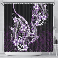 Purple Black Aloha Hawaii Shower Curtain Polynesian Shark Tattoo Plumeria