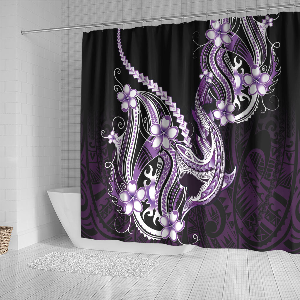 Purple Black Aloha Hawaii Shower Curtain Polynesian Shark Tattoo Plumeria