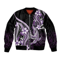 Purple Black Aloha Hawaii Sleeve Zip Bomber Jacket Polynesian Shark Tattoo Plumeria LT14 Unisex Purple - Polynesian Pride