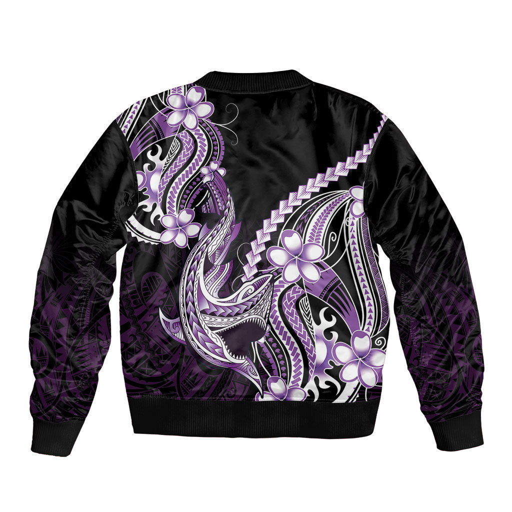 Purple Black Aloha Hawaii Sleeve Zip Bomber Jacket Polynesian Shark Tattoo Plumeria LT14 - Polynesian Pride