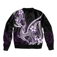 Purple Black Aloha Hawaii Sleeve Zip Bomber Jacket Polynesian Shark Tattoo Plumeria LT14 - Polynesian Pride