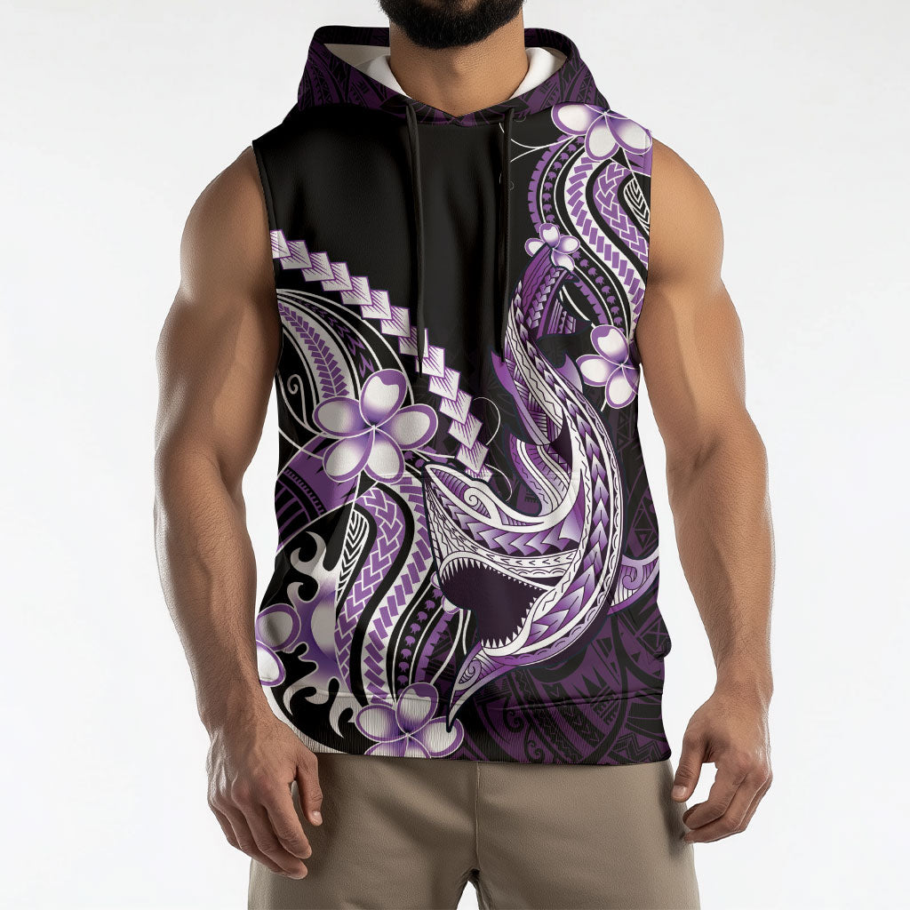 Purple Black Aloha Hawaii Sleeveless Hoodie Polynesian Shark Tattoo Plumeria LT14 - Polynesian Pride
