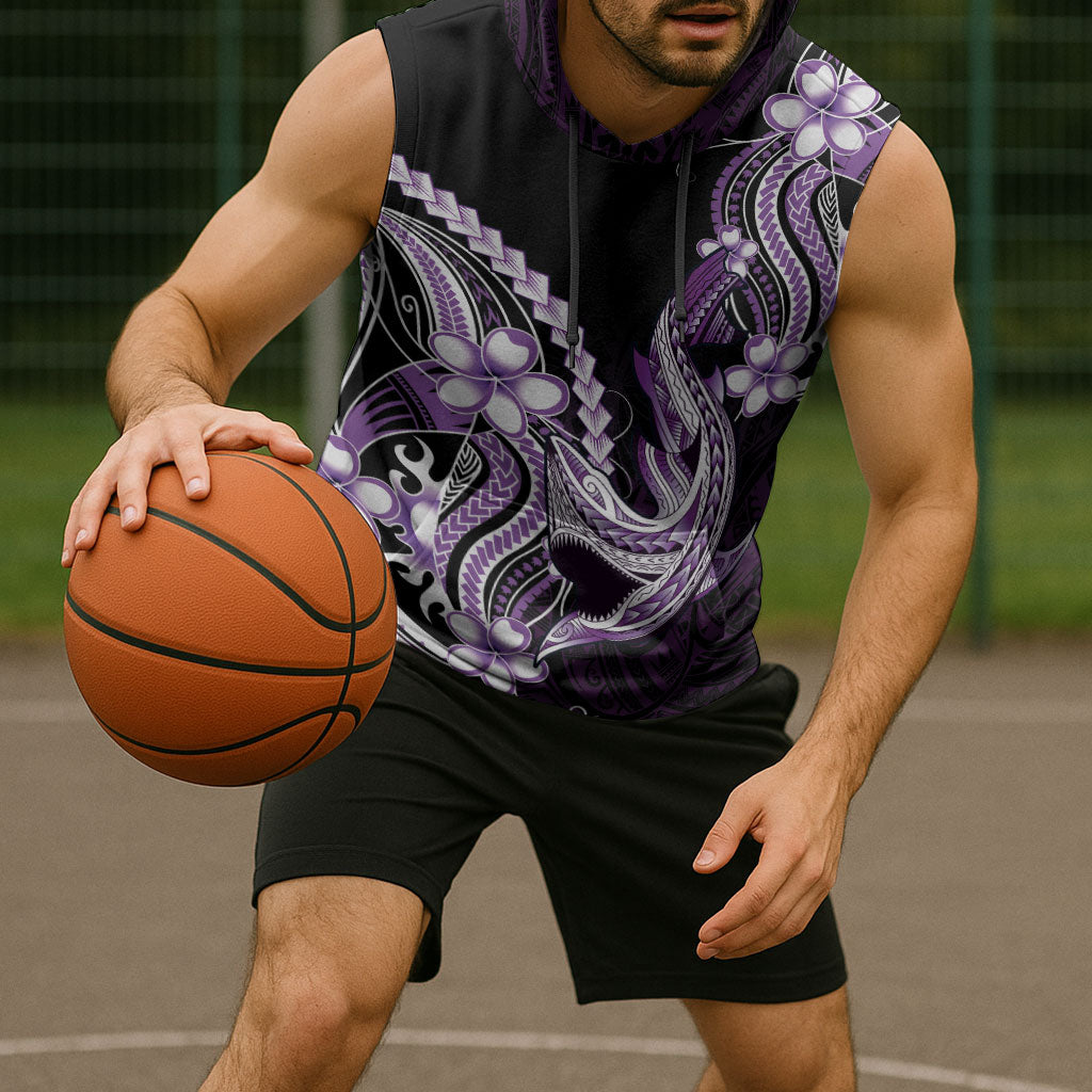Purple Black Aloha Hawaii Sleeveless Hoodie Polynesian Shark Tattoo Plumeria LT14 - Polynesian Pride