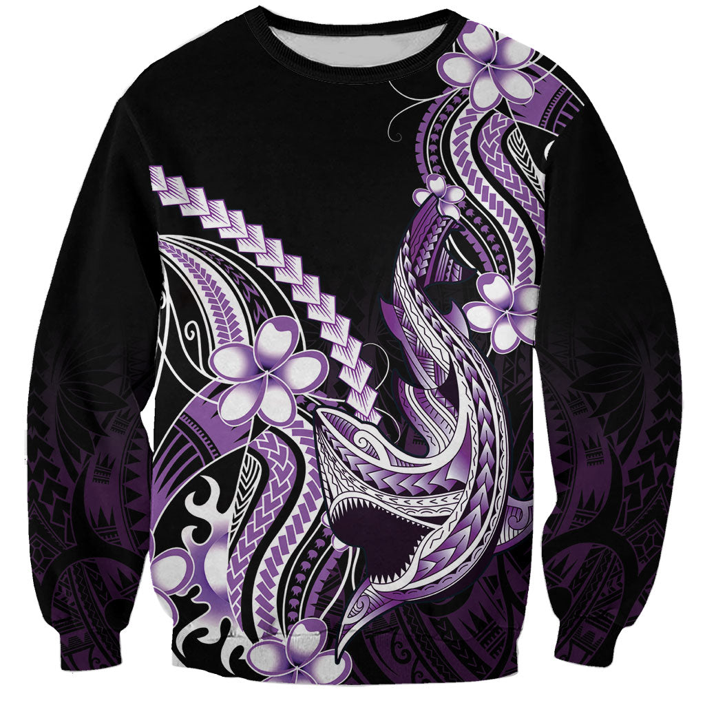 Purple Black Aloha Hawaii Sweatshirt Polynesian Shark Tattoo Plumeria LT14 Unisex Purple - Polynesian Pride