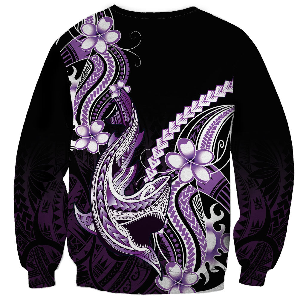 Purple Black Aloha Hawaii Sweatshirt Polynesian Shark Tattoo Plumeria LT14 - Polynesian Pride