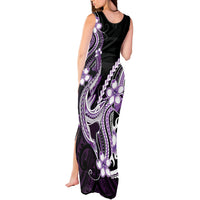 Purple Black Aloha Hawaii Tank Maxi Dress Polynesian Shark Tattoo Plumeria