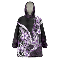 Purple Black Aloha Hawaii Wearable Blanket Hoodie Polynesian Shark Tattoo Plumeria LT14 One Size Purple - Polynesian Pride