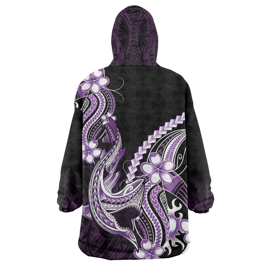 Purple Black Aloha Hawaii Wearable Blanket Hoodie Polynesian Shark Tattoo Plumeria LT14 - Polynesian Pride