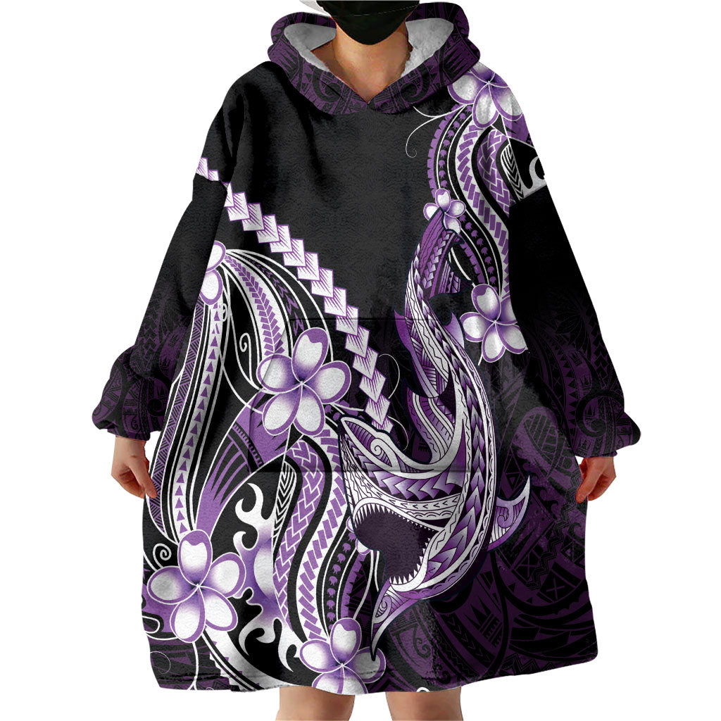 Purple Black Aloha Hawaii Wearable Blanket Hoodie Polynesian Shark Tattoo Plumeria LT14 - Polynesian Pride