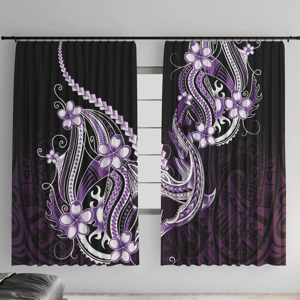 Purple Black Aloha Hawaii Window Curtain Polynesian Shark Tattoo Plumeria