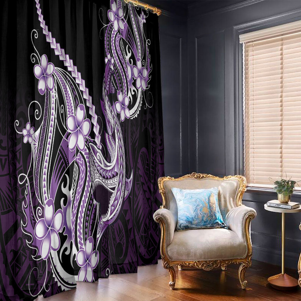 Purple Black Aloha Hawaii Window Curtain Polynesian Shark Tattoo Plumeria