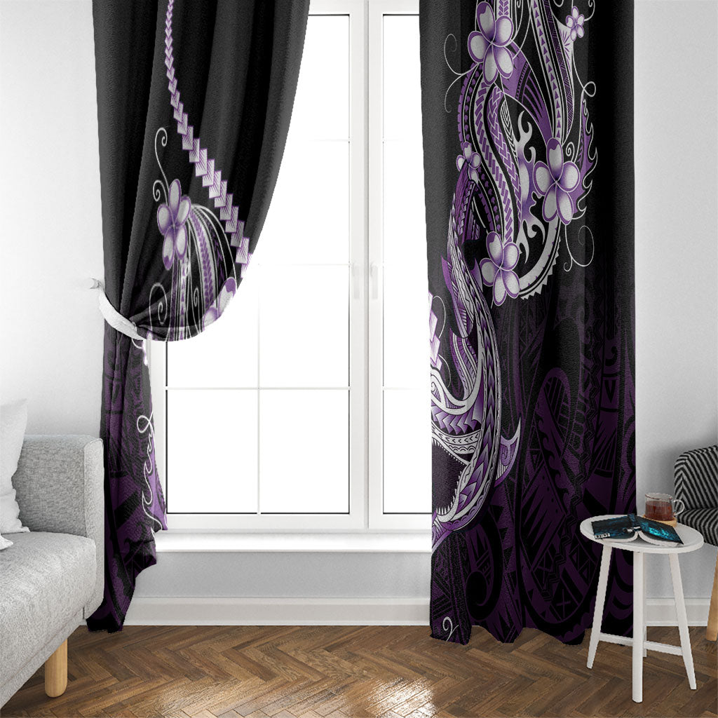 Purple Black Aloha Hawaii Window Curtain Polynesian Shark Tattoo Plumeria