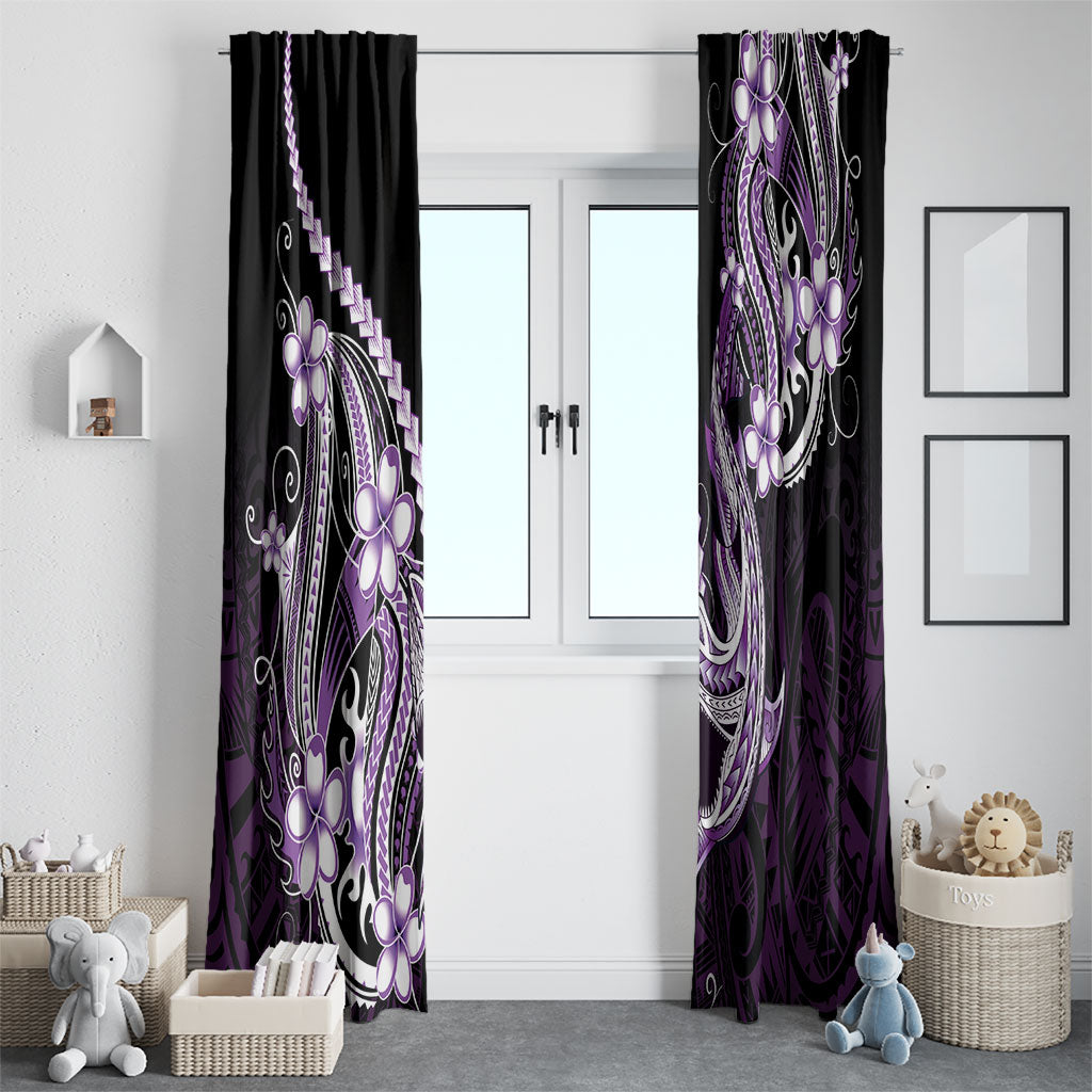 Purple Black Aloha Hawaii Window Curtain Polynesian Shark Tattoo Plumeria