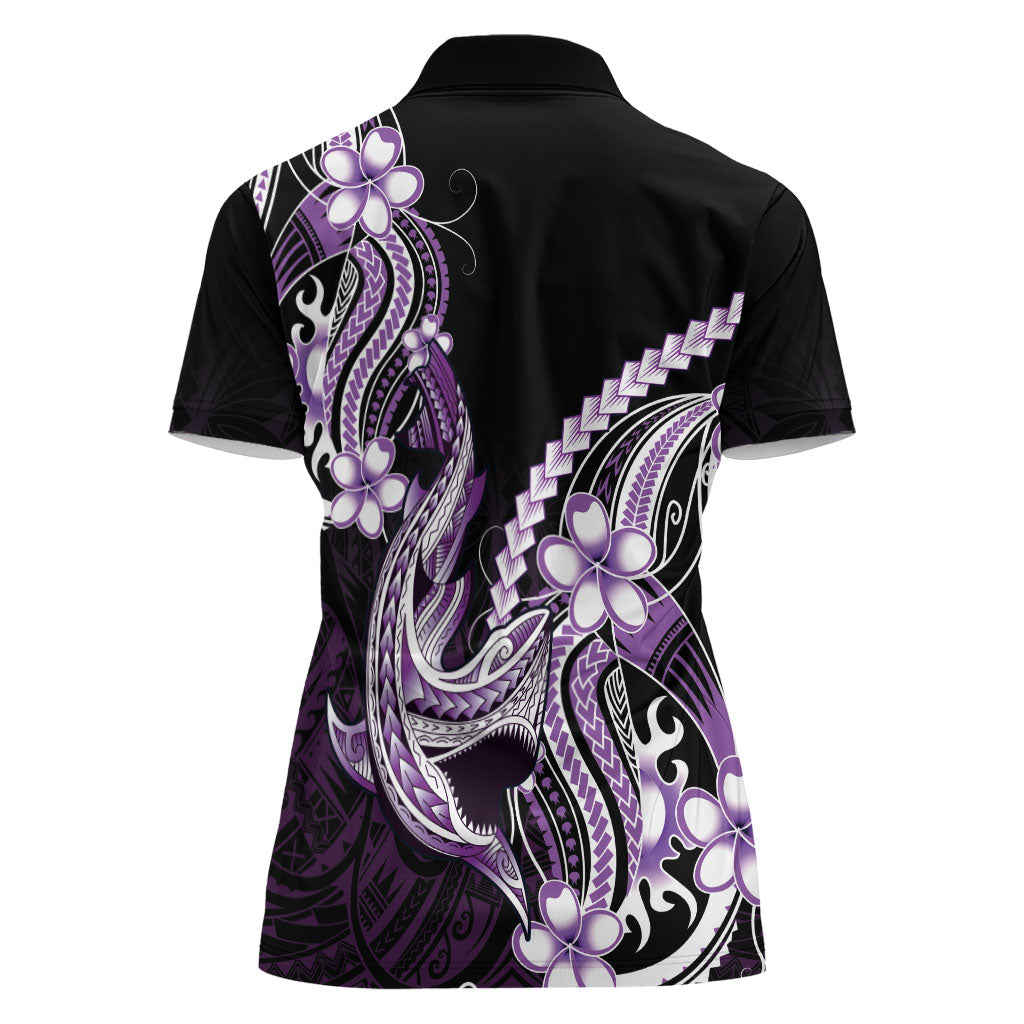 Purple Black Aloha Hawaii Women Polo Shirt Polynesian Shark Tattoo Plumeria LT14 - Polynesian Pride