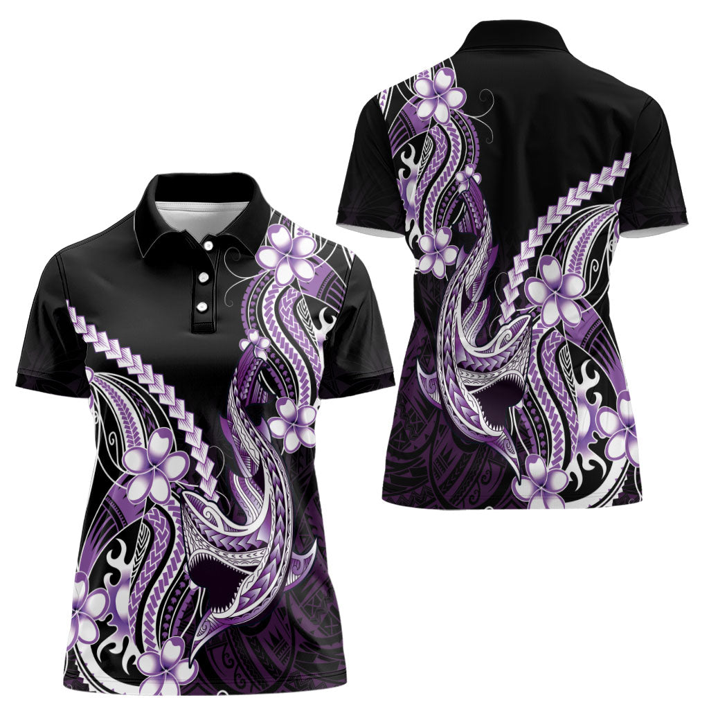 Purple Black Aloha Hawaii Women Polo Shirt Polynesian Shark Tattoo Plumeria LT14 - Polynesian Pride