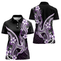 Purple Black Aloha Hawaii Women Polo Shirt Polynesian Shark Tattoo Plumeria LT14 - Polynesian Pride