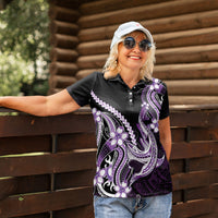 Purple Black Aloha Hawaii Women Polo Shirt Polynesian Shark Tattoo Plumeria LT14 - Polynesian Pride