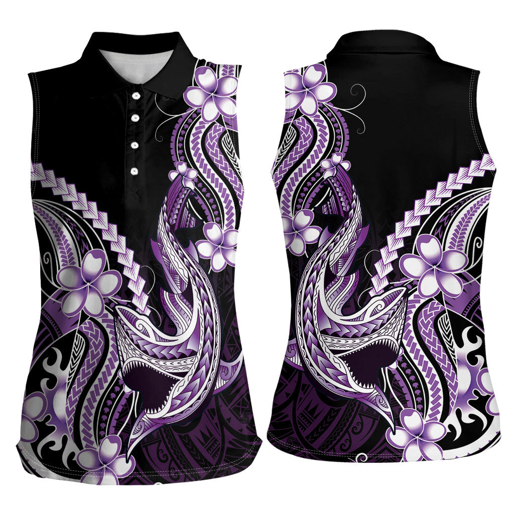 Purple Black Aloha Hawaii Women Sleeveless Polo Shirt Polynesian Shark Tattoo Plumeria LT14 - Polynesian Pride