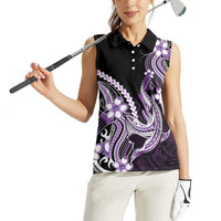Purple Black Aloha Hawaii Women Sleeveless Polo Shirt Polynesian Shark Tattoo Plumeria LT14 - Polynesian Pride