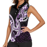 Purple Black Aloha Hawaii Women Sleeveless Polo Shirt Polynesian Shark Tattoo Plumeria LT14 - Polynesian Pride