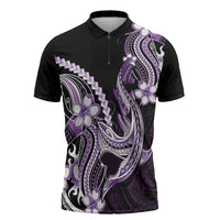 Purple Black Aloha Hawaii Zipper Polo Shirt Polynesian Shark Tattoo Plumeria LT14 Purple - Polynesian Pride