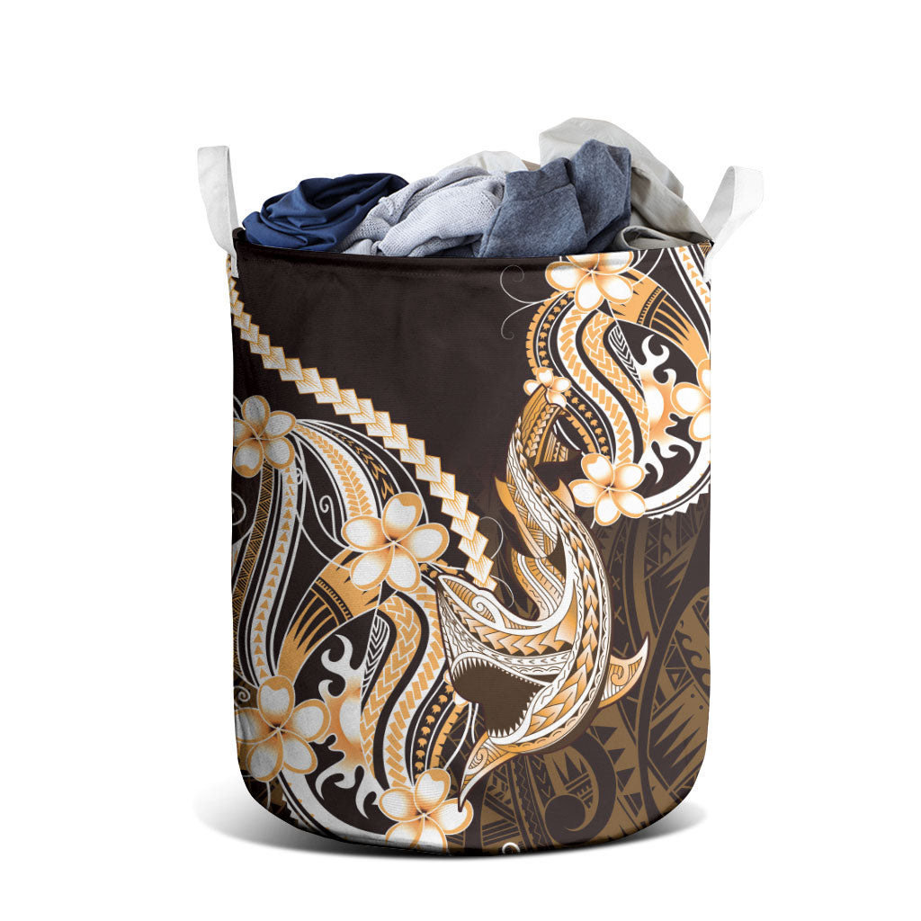 Orange Black Aloha Hawaii Laundry Basket Polynesian Shark Tattoo Plumeria