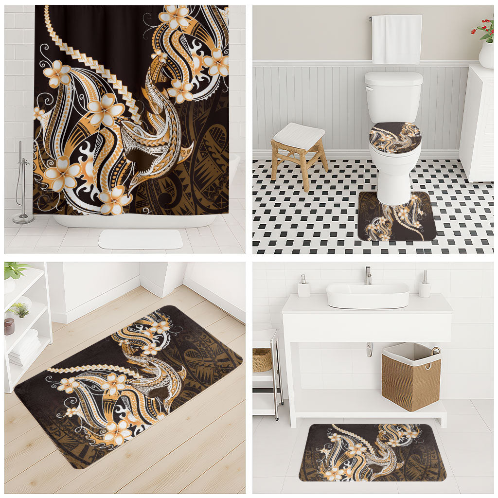 Orange Black Aloha Hawaii Bathroom Set Polynesian Shark Tattoo Plumeria LT14 - Polynesian Pride