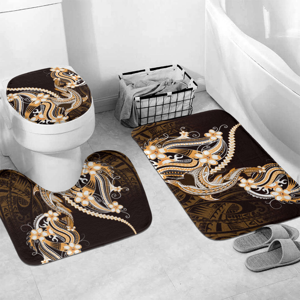 Orange Black Aloha Hawaii Bathroom Set Polynesian Shark Tattoo Plumeria LT14 Mat Set Only (3 pcs) One Size Orange - Polynesian Pride