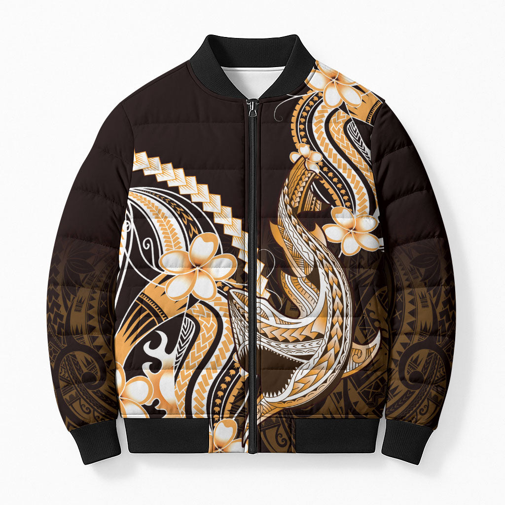 Orange Black Aloha Hawaii Bomber Puffer Jacket Polynesian Shark Tattoo Plumeria