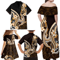 Orange Black Aloha Hawaii Family Matching Off Shoulder Maxi Dress and Hawaiian Shirt Polynesian Shark Tattoo Plumeria LT14 - Polynesian Pride