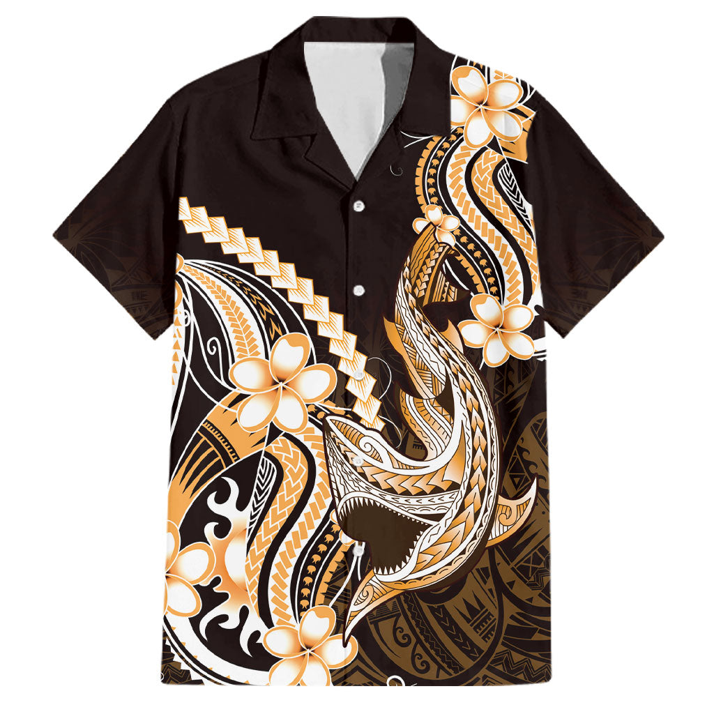 Orange Black Aloha Hawaii Family Matching Off Shoulder Maxi Dress and Hawaiian Shirt Polynesian Shark Tattoo Plumeria LT14 Dad's Shirt - Short Sleeve Orange - Polynesian Pride