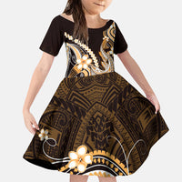 Orange Black Aloha Hawaii Family Matching Off Shoulder Short Dress and Hawaiian Shirt Polynesian Shark Tattoo Plumeria LT14 Daughter's Dress Orange - Polynesian Pride