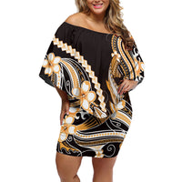 Orange Black Aloha Hawaii Family Matching Off Shoulder Short Dress and Hawaiian Shirt Polynesian Shark Tattoo Plumeria LT14 Mom's Dress Orange - Polynesian Pride