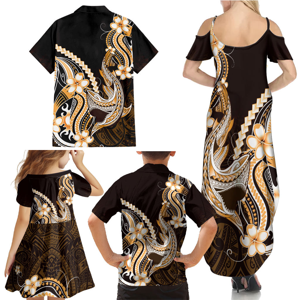 Orange Black Aloha Hawaii Family Matching Summer Maxi Dress and Hawaiian Shirt Polynesian Shark Tattoo Plumeria LT14 - Polynesian Pride