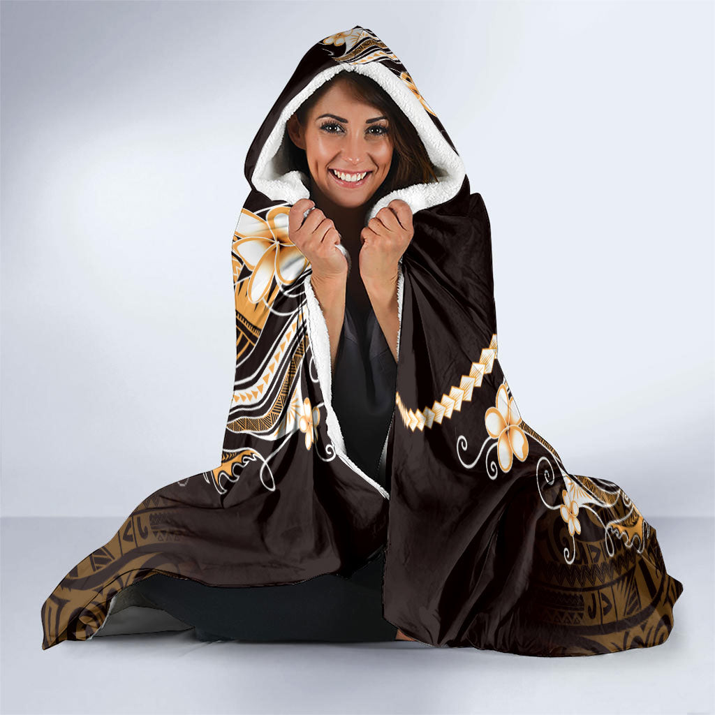 Orange Black Aloha Hawaii Hooded Blanket Polynesian Shark Tattoo Plumeria