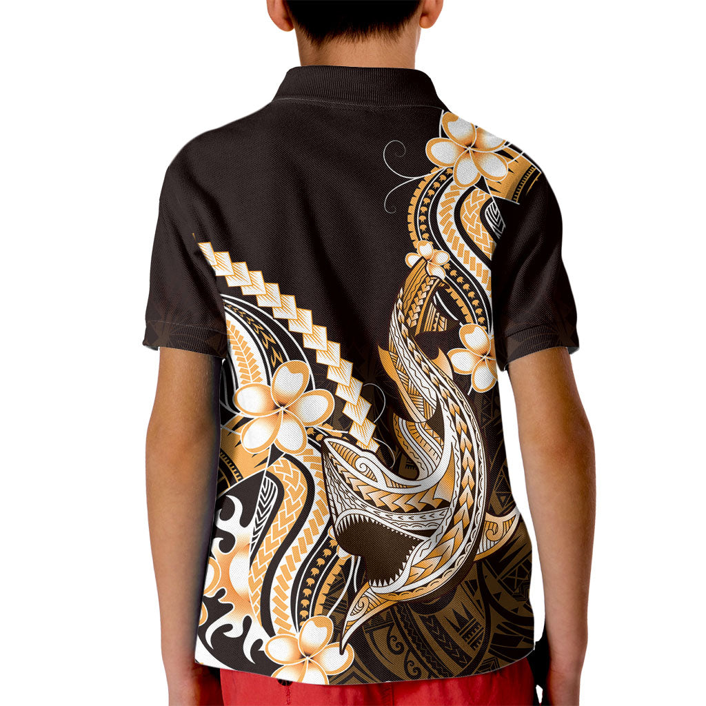 Orange Black Aloha Hawaii Kid Polo Shirt Polynesian Shark Tattoo Plumeria