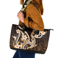 Orange Black Aloha Hawaii Leather Tote Bag Polynesian Shark Tattoo Plumeria