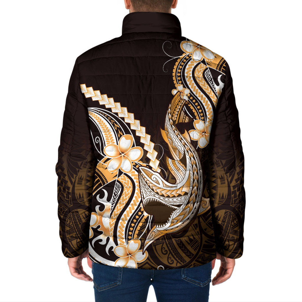 Orange Black Aloha Hawaii Padded Jacket Polynesian Shark Tattoo Plumeria