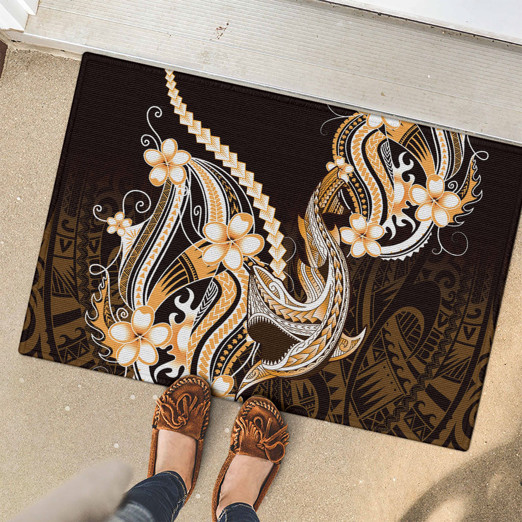 Orange Black Aloha Hawaii Rubber Doormat Polynesian Shark Tattoo Plumeria