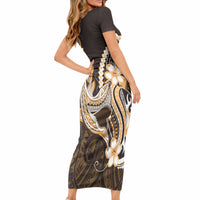 Orange Black Aloha Hawaii Short Sleeve Bodycon Dress Polynesian Shark Tattoo Plumeria LT14 - Polynesian Pride