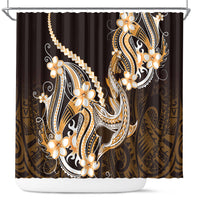Orange Black Aloha Hawaii Shower Curtain Polynesian Shark Tattoo Plumeria