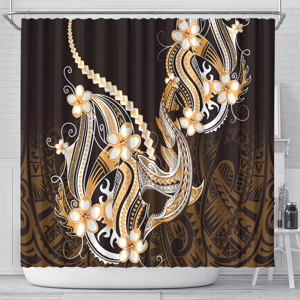 Orange Black Aloha Hawaii Shower Curtain Polynesian Shark Tattoo Plumeria