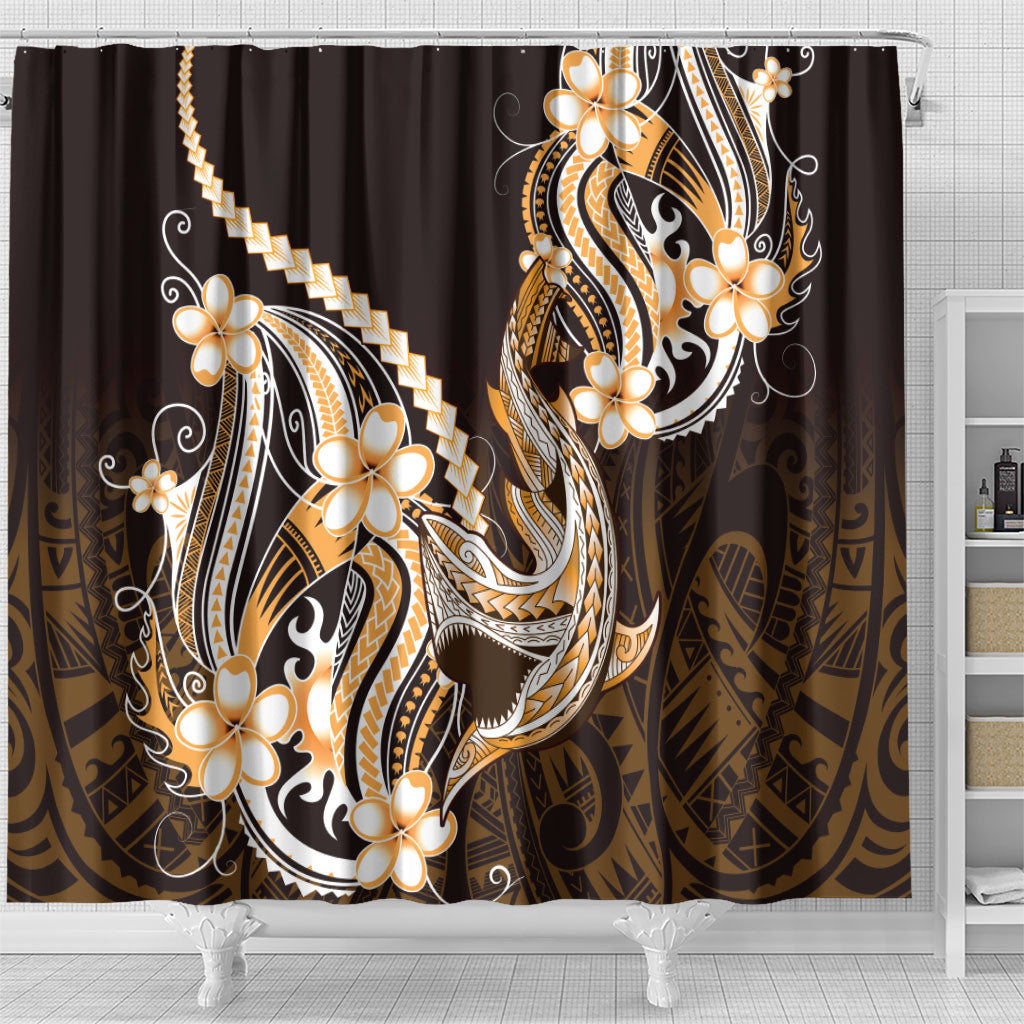 Orange Black Aloha Hawaii Shower Curtain Polynesian Shark Tattoo Plumeria