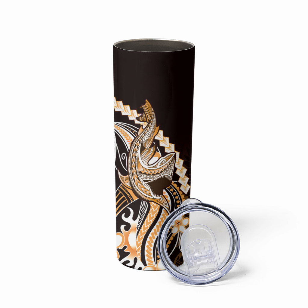 Orange Black Aloha Hawaii Skinny Tumbler Polynesian Shark Tattoo Plumeria LT14 - Polynesian Pride